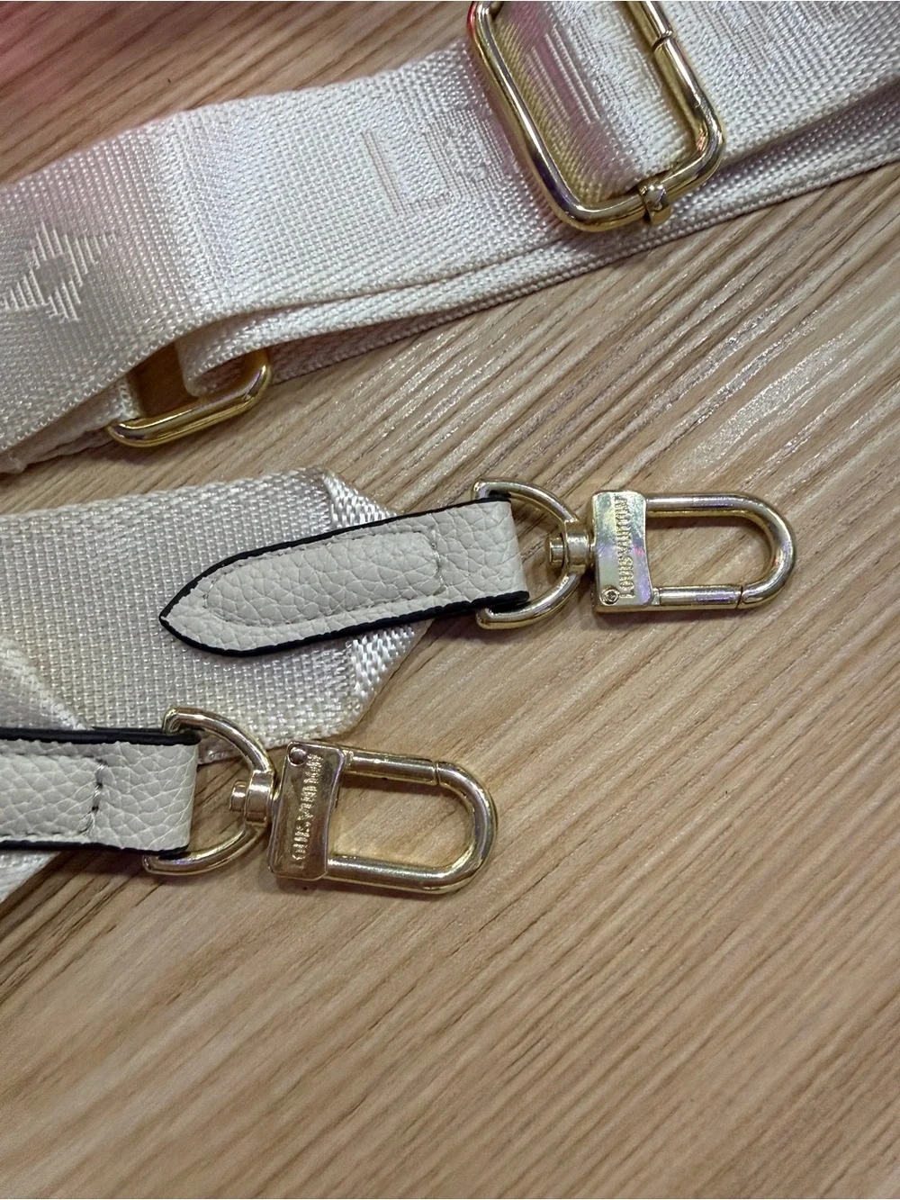 Light cream Adjustable cross body LV Bag Strap with Gold Hardware